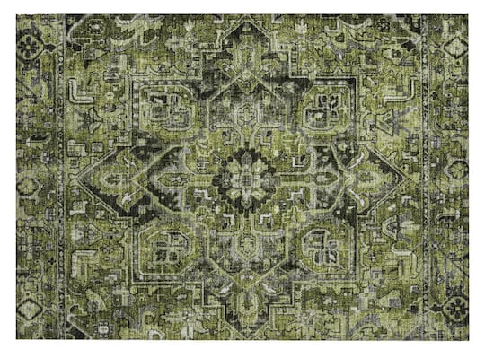 HomeRoots; HomeRoots 30" x 20" Olive & Dark Green Oriental Washable Indoor/Outdoor Area Rug; Category:Area Rugs; Image:1